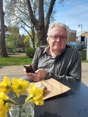 Stephen taking a coffee in Newington Green